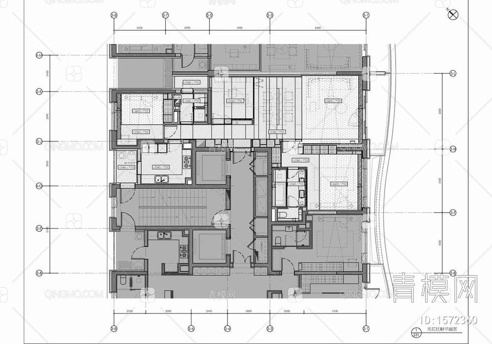 120㎡大平层样板房平立面施工图 家装 大平层 样板房 私宅 豪宅【ID:1572360】