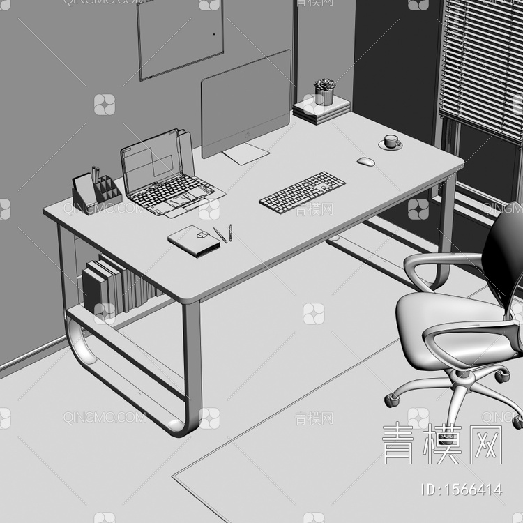 办公桌 椅子 电脑 笔记本 书籍 组合3D模型下载【ID:1566414】