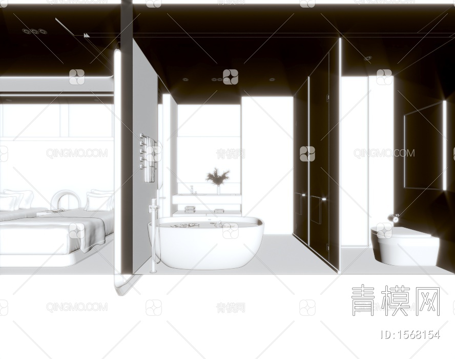 酒店电竞客房卫生间3D模型下载【ID:1568154】