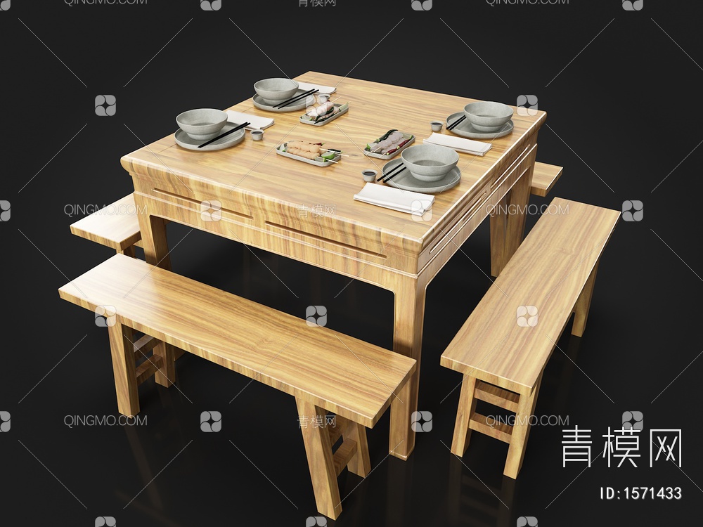 方形餐桌椅3D模型下载【ID:1571433】