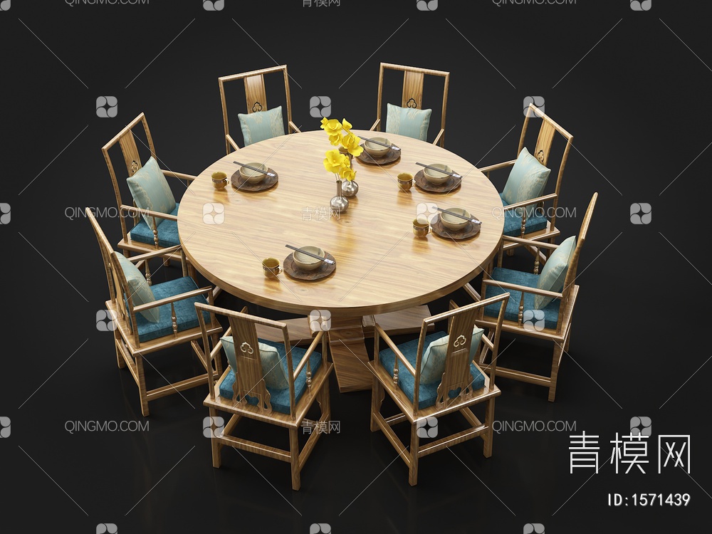 圆形餐桌椅3D模型下载【ID:1571439】