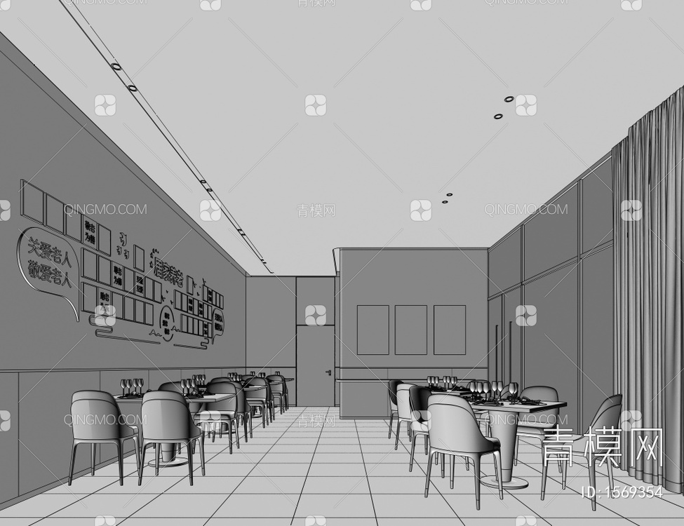 养老活动中心餐厅3D模型下载【ID:1569354】