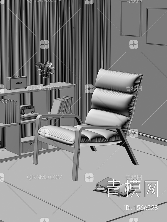 躺椅 挂画 书籍 花瓶地毯组合3D模型下载【ID:1566228】