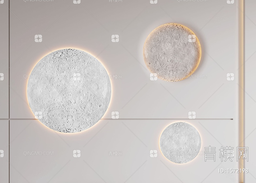 月球壁灯 月亮灯 壁画灯3D模型下载【ID:1572198】