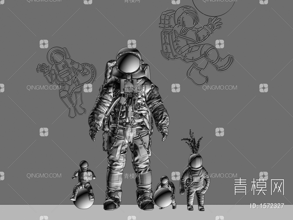 宇航员雕塑摆件3D模型下载【ID:1572327】