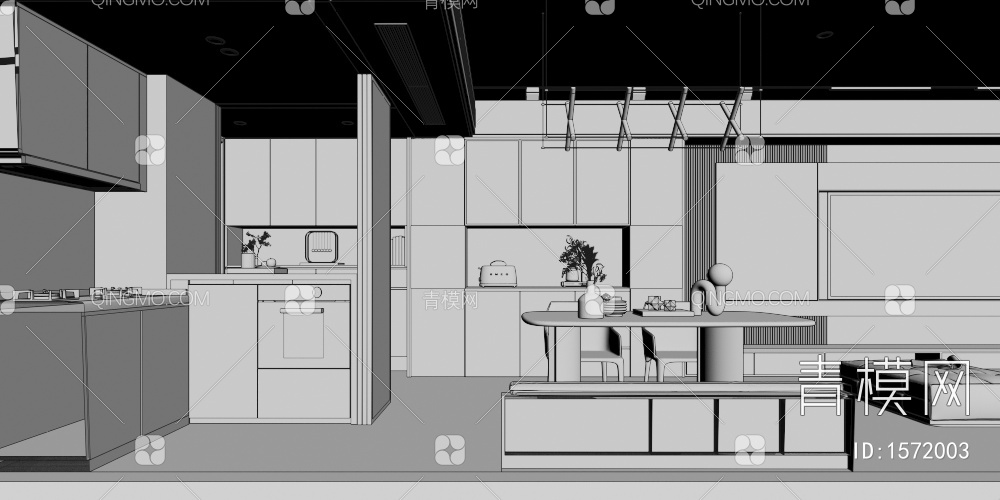 极简客餐厅 厨房3D模型下载【ID:1572003】