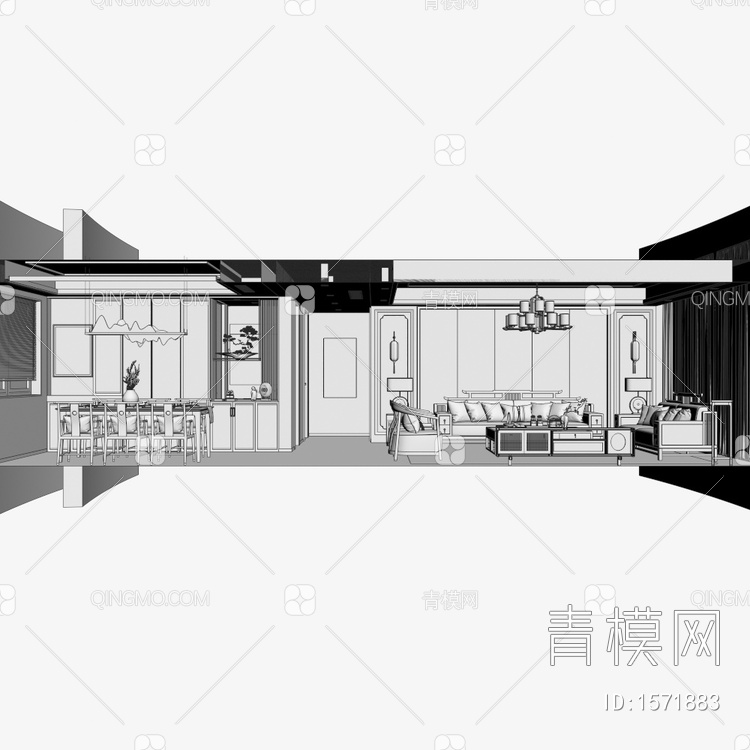 客餐厅 厨房3D模型下载【ID:1571883】
