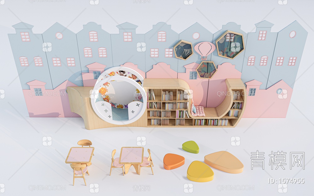 儿童书架 儿童书柜 儿童家具 儿童桌椅SU模型下载【ID:1574955】