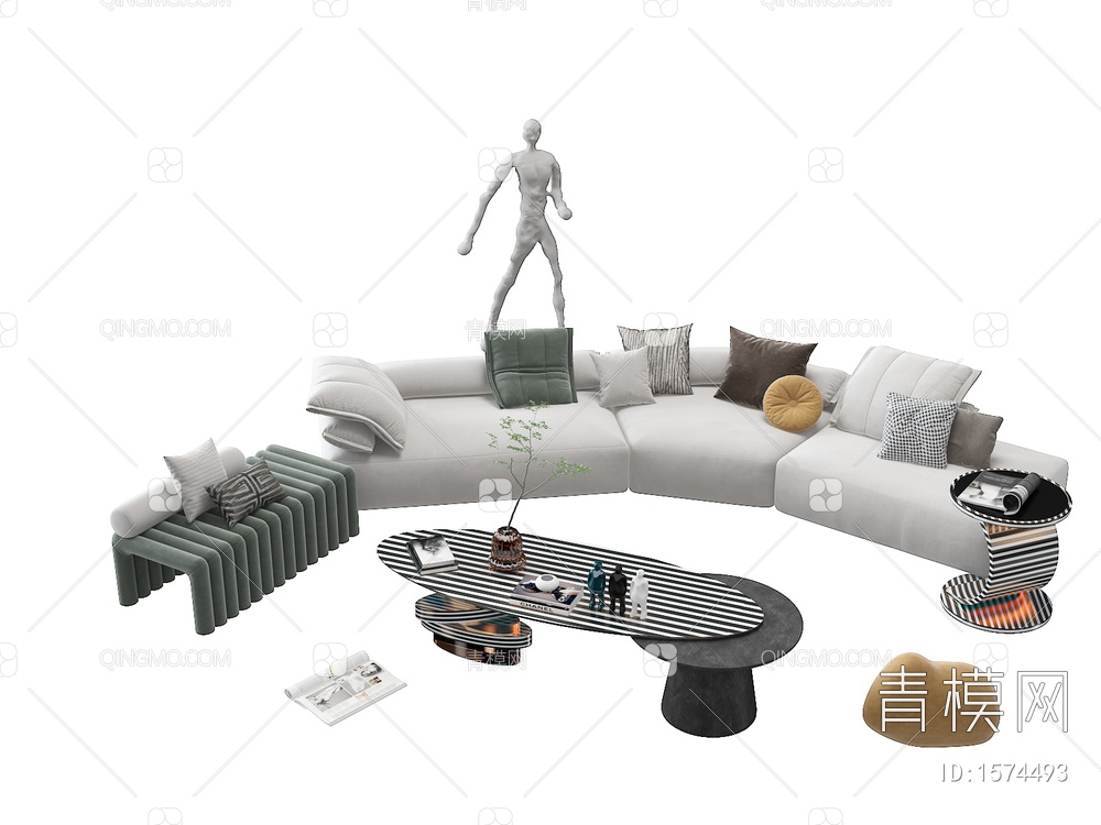沙发茶几组合3D模型下载【ID:1574493】