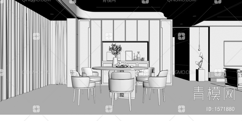 客餐厅 厨房3D模型下载【ID:1571880】