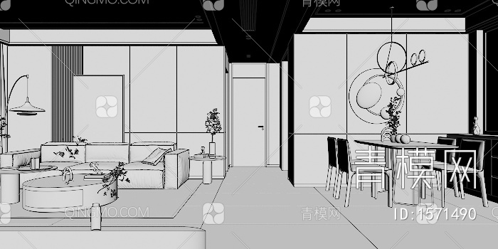 客餐厅 厨房 卫生间3D模型下载【ID:1571490】