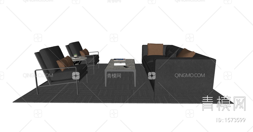 皮革办公沙发 沙发茶几组合SU模型下载【ID:1573599】