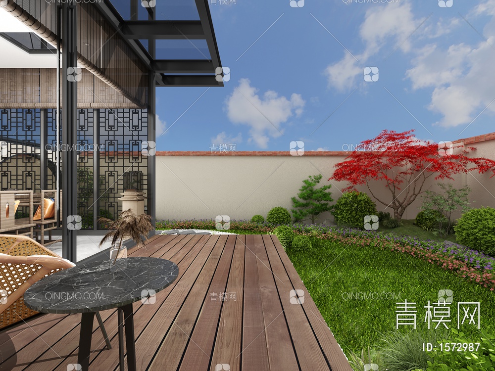 别墅景观,小院景观，景观绿植，园路端景3D模型下载【ID:1572987】