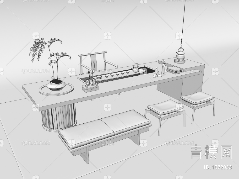 茶桌椅组合3D模型下载【ID:1572033】
