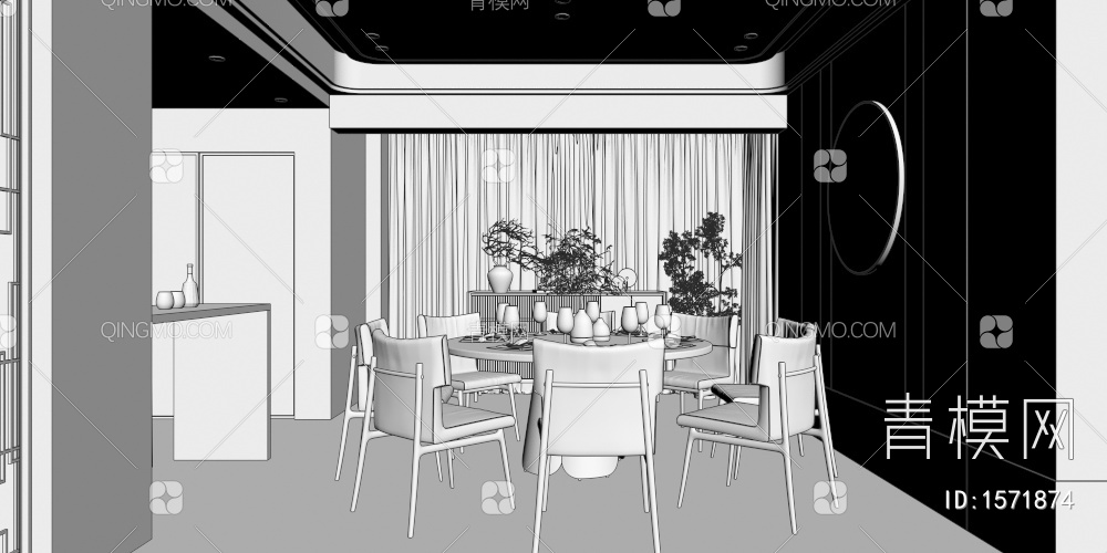 客餐厅 书房3D模型下载【ID:1571874】