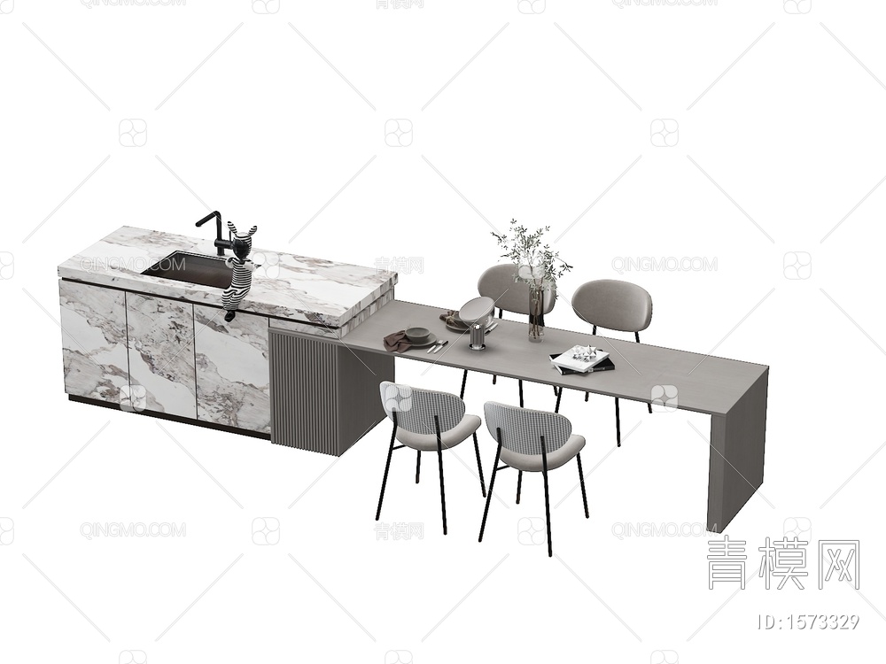 岛台餐桌椅3D模型下载【ID:1573329】