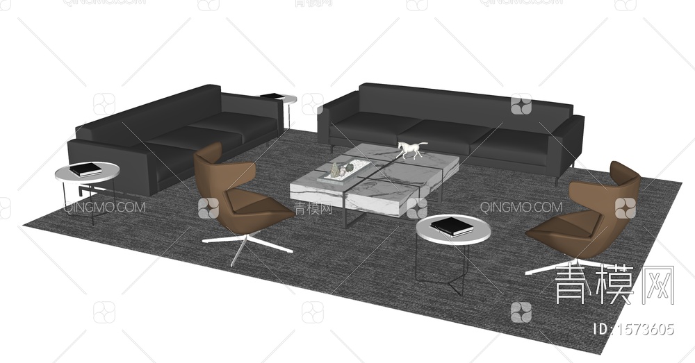 办公沙发 沙发茶几组合SU模型下载【ID:1573605】