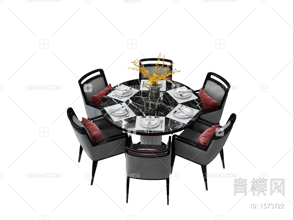 圆形餐桌椅3D模型下载【ID:1573722】