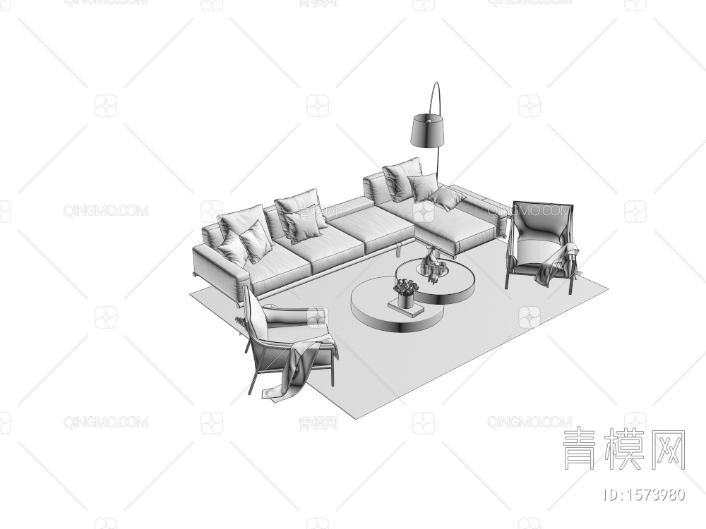 沙发茶几组合3D模型下载【ID:1573980】