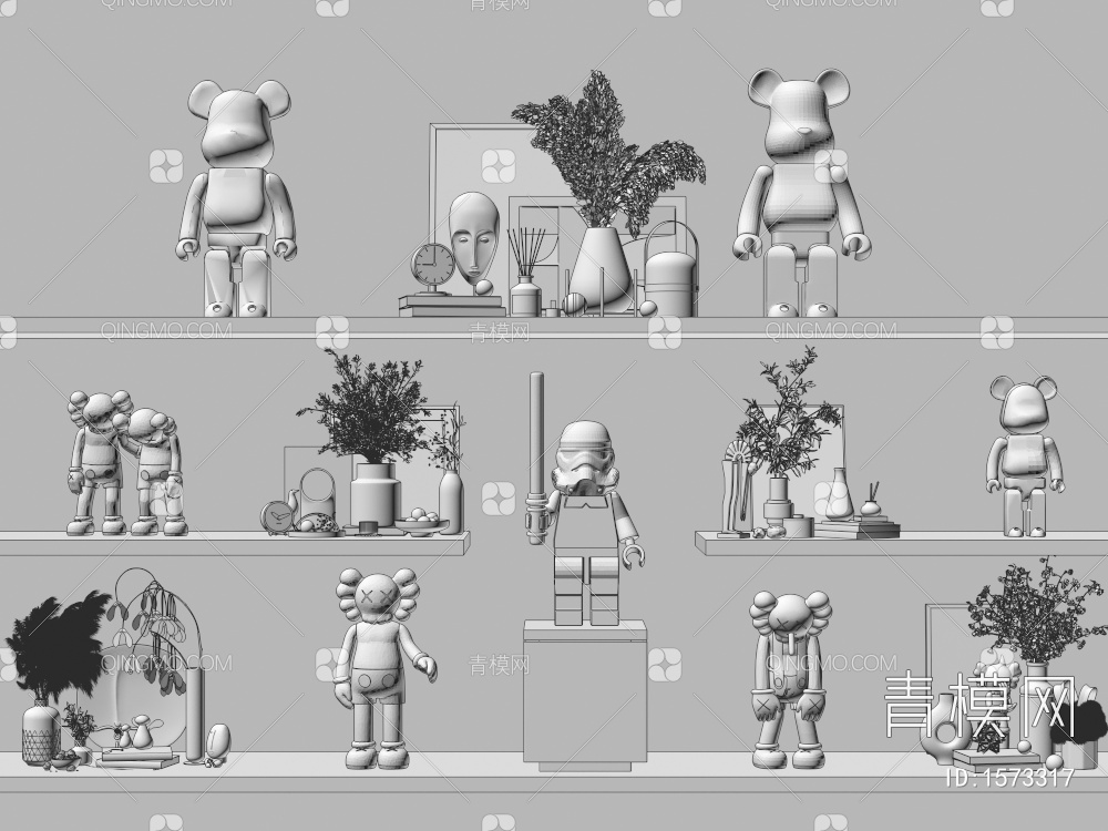 暴力熊雕塑摆件组合3D模型下载【ID:1573317】