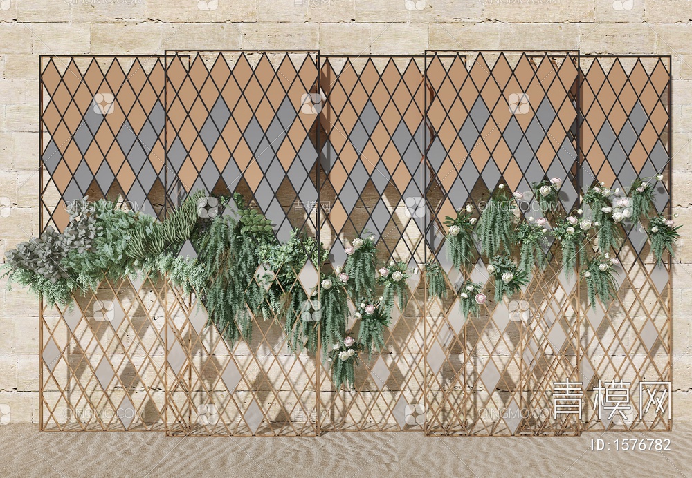 花艺背景屏风植物墙花卉墙植物墙面造型屏风绿植墙3D模型下载【ID:1576782】