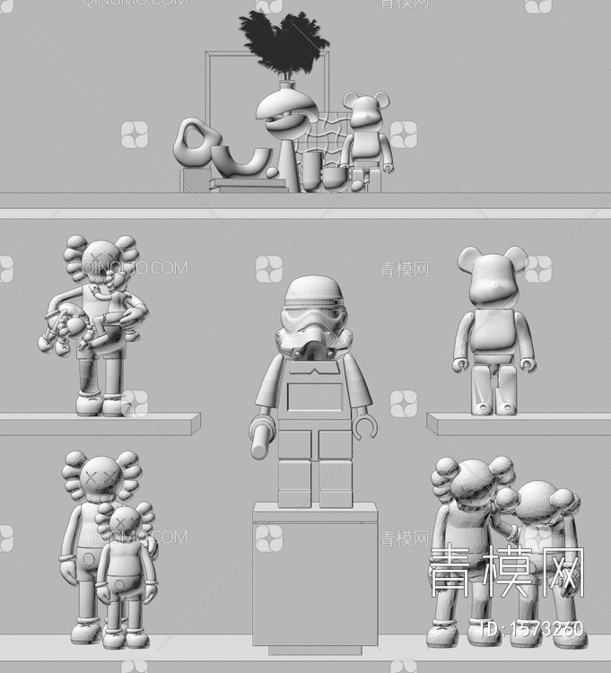 暴力熊雕塑摆件组合3D模型下载【ID:1573260】