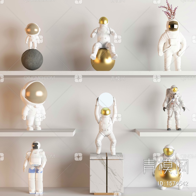 宇航员太空人雕塑3D模型下载【ID:1576542】