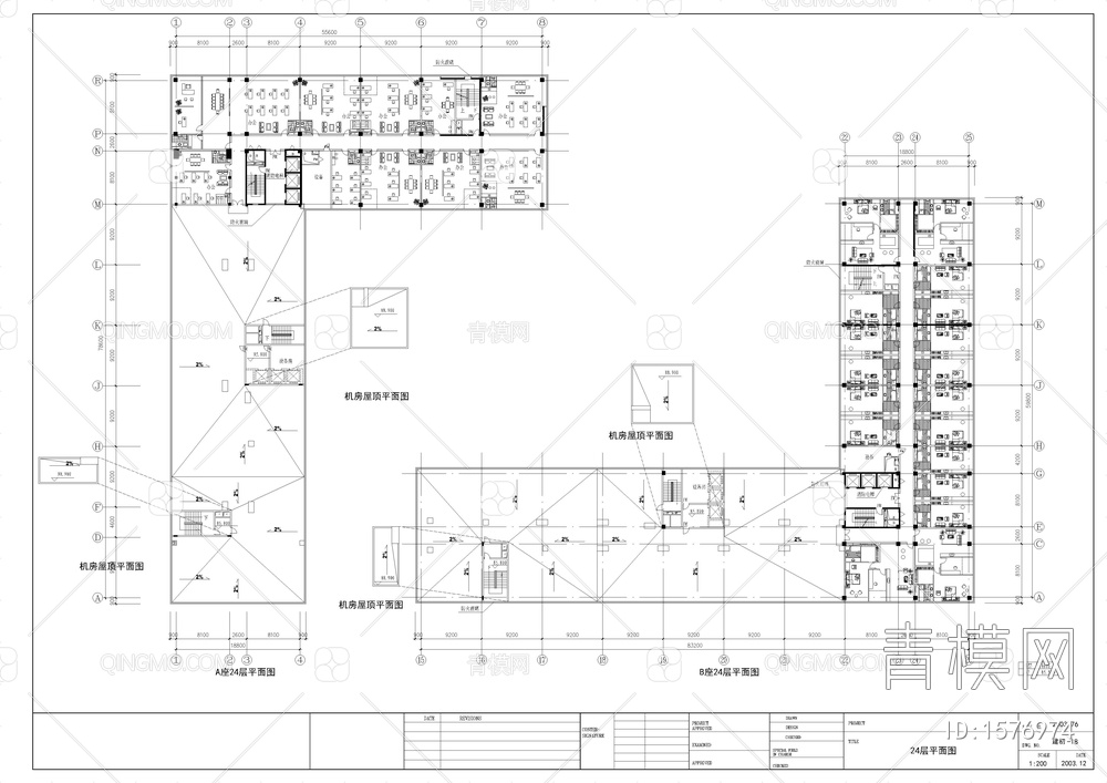 L型围合办公楼平面cad图【ID:1576974】