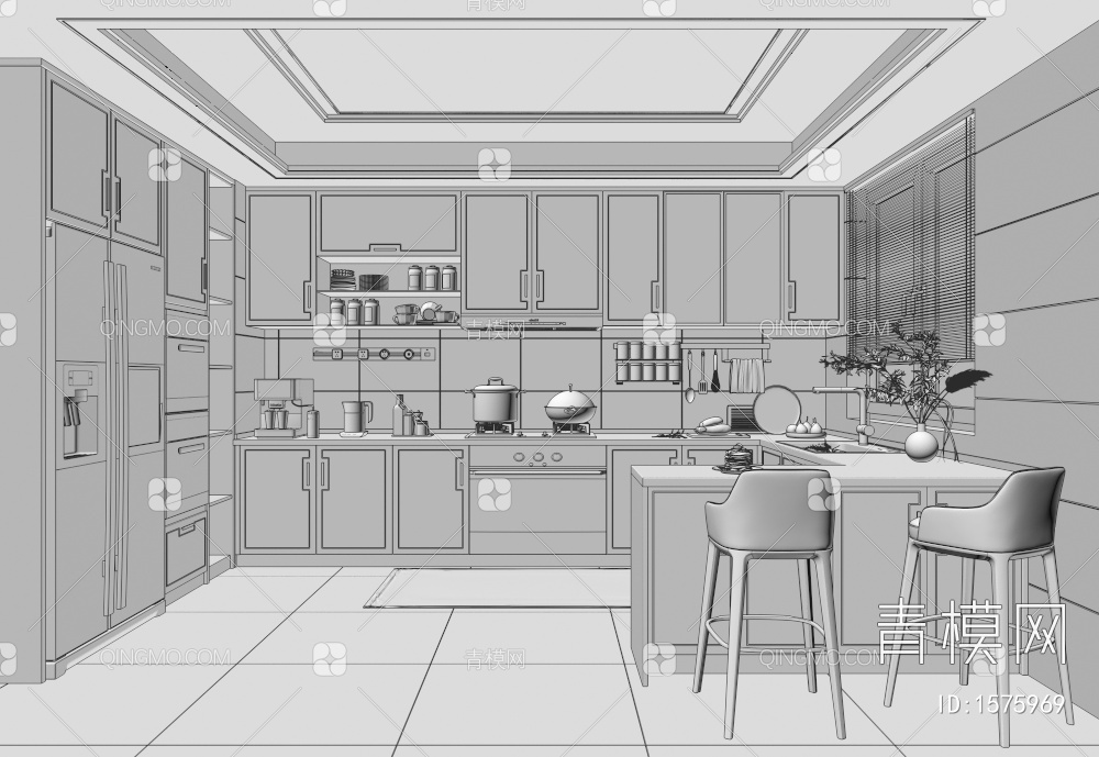 开放式厨房3D模型下载【ID:1575969】