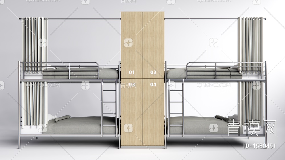 学生宿舍 上下床 高低床SU模型下载【ID:1580451】