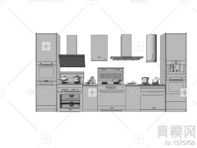 油烟机 煤气灶 烤箱 消毒柜 咖啡机 橱柜 厨具3D模型下载【ID:1575750】