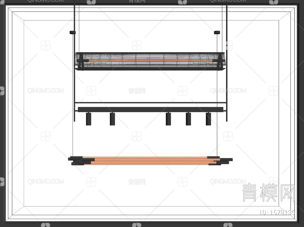 长条金属吊灯SU模型下载【ID:1578135】