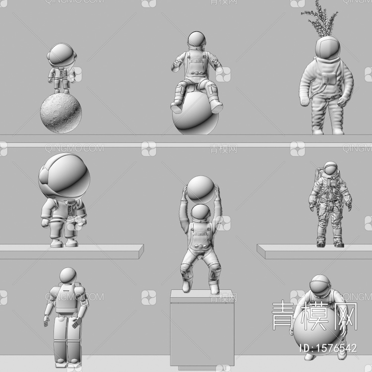 宇航员太空人雕塑3D模型下载【ID:1576542】