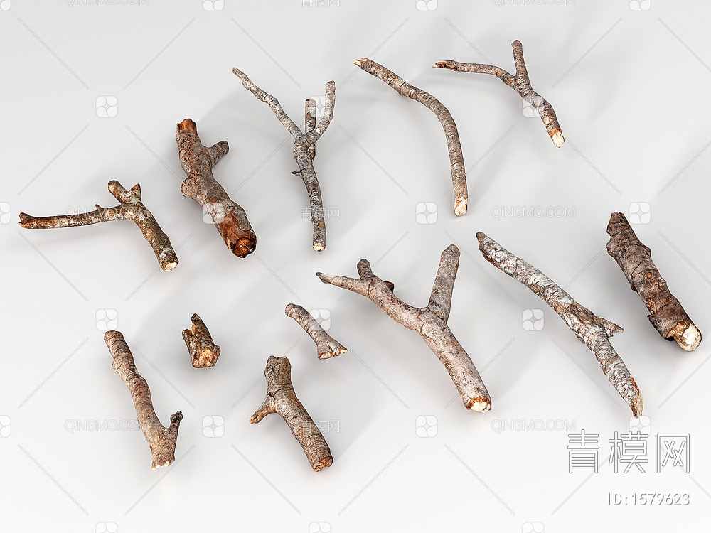木头 树枝 树杆 木材 木柴 木棍 朽木3D模型下载【ID:1579623】