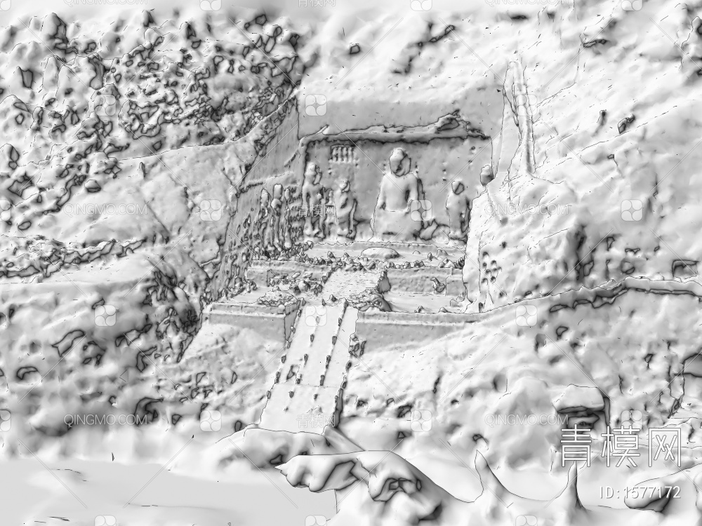 龙门石窟 佛像 山壁3D模型下载【ID:1577172】