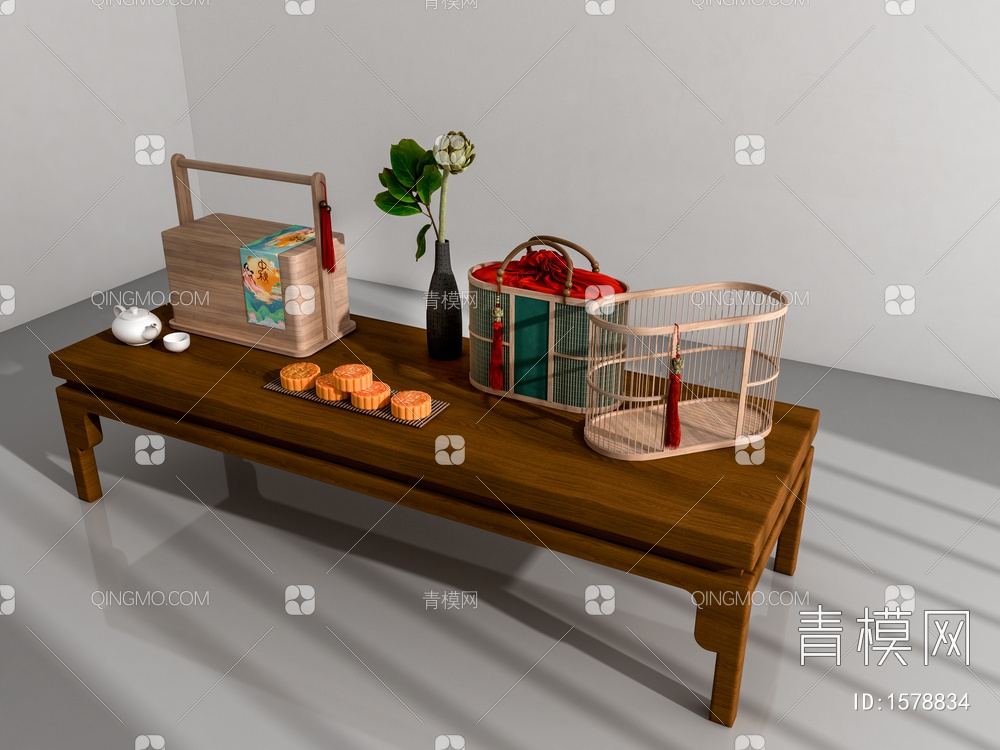 月饼礼盒 月饼 月饼篮子3D模型下载【ID:1578834】