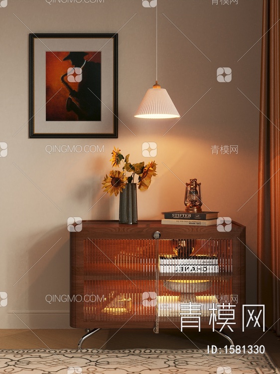 复古玻璃装饰柜3D模型下载【ID:1581330】