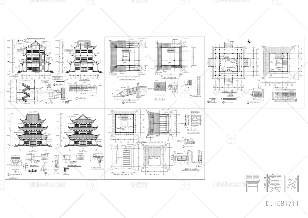 古建三层殿阁全套建筑图【ID:1581711】