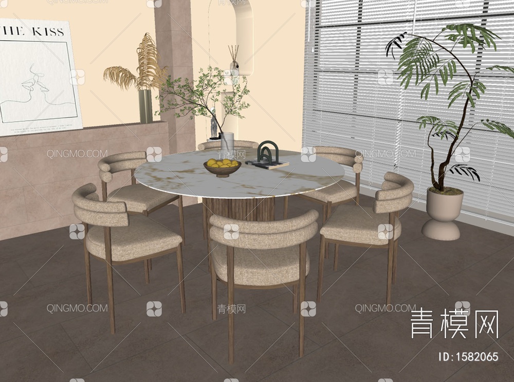 圆形餐桌椅SU模型下载【ID:1582065】