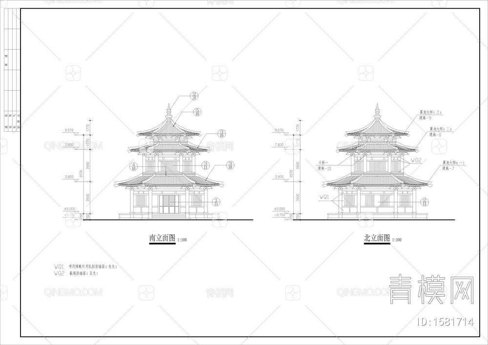 仿唐古建阁楼建筑图【ID:1581714】