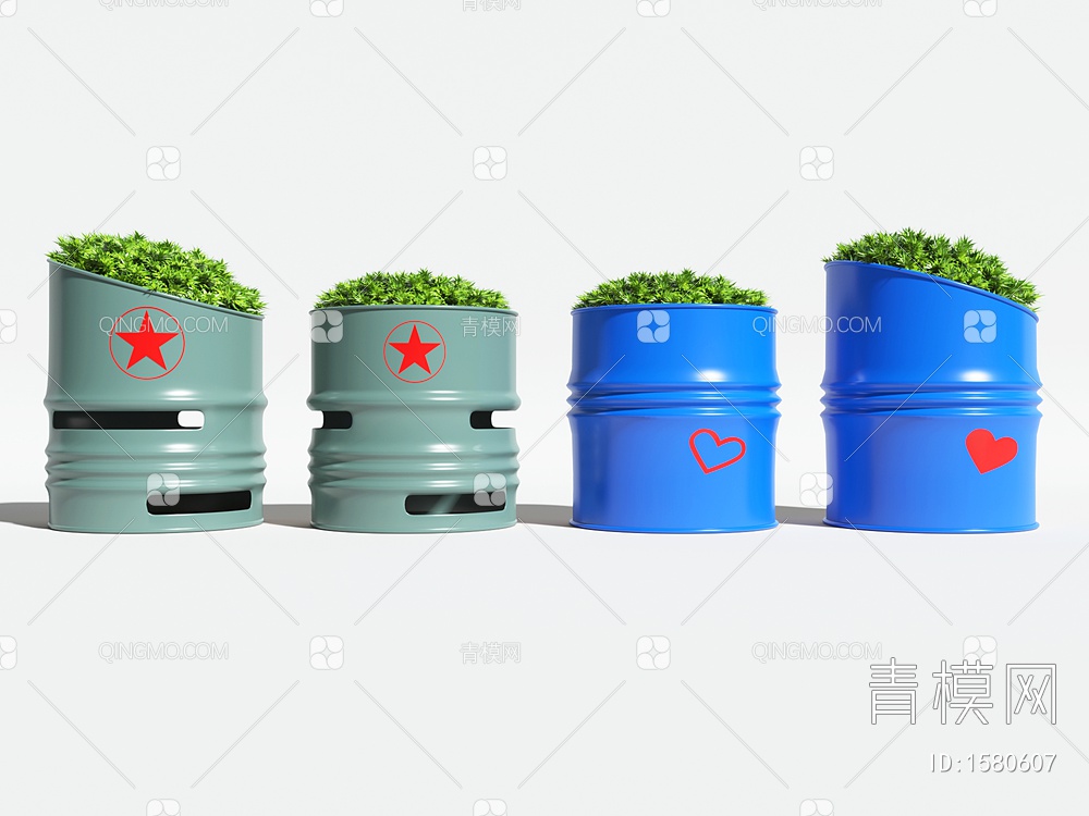 油桶绿植3D模型下载【ID:1580607】