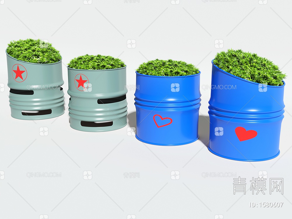 油桶绿植3D模型下载【ID:1580607】