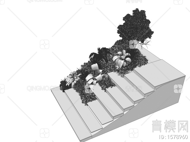 户外楼梯 植物堆3D模型下载【ID:1578960】