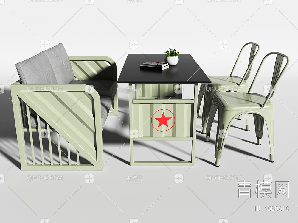 卡座桌椅组合3D模型下载【ID:1580610】