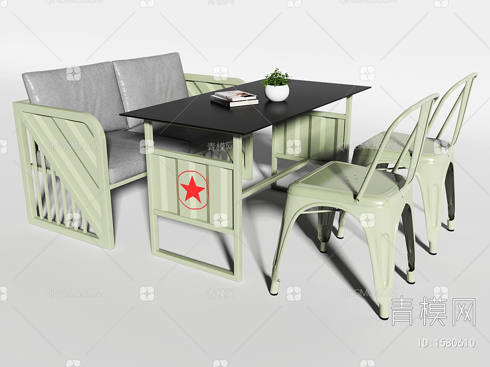 卡座桌椅组合3D模型下载【ID:1580610】