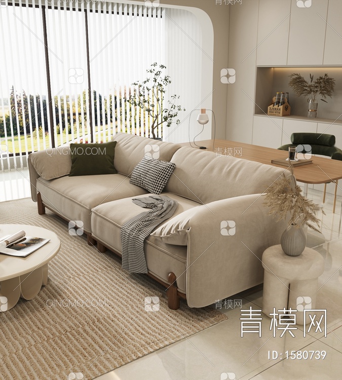 时尚奶油风家居多人沙发3D模型下载【ID:1580739】