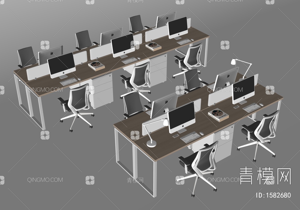 办公桌椅 员工办公桌 电脑桌椅SU模型下载【ID:1582680】