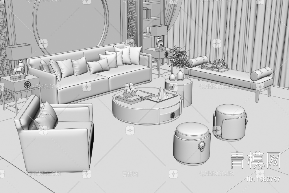 沙发茶几组合3D模型下载【ID:1582767】