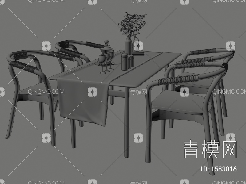 餐桌椅组合 餐具餐盘 木质餐桌 餐椅3D模型下载【ID:1583016】
