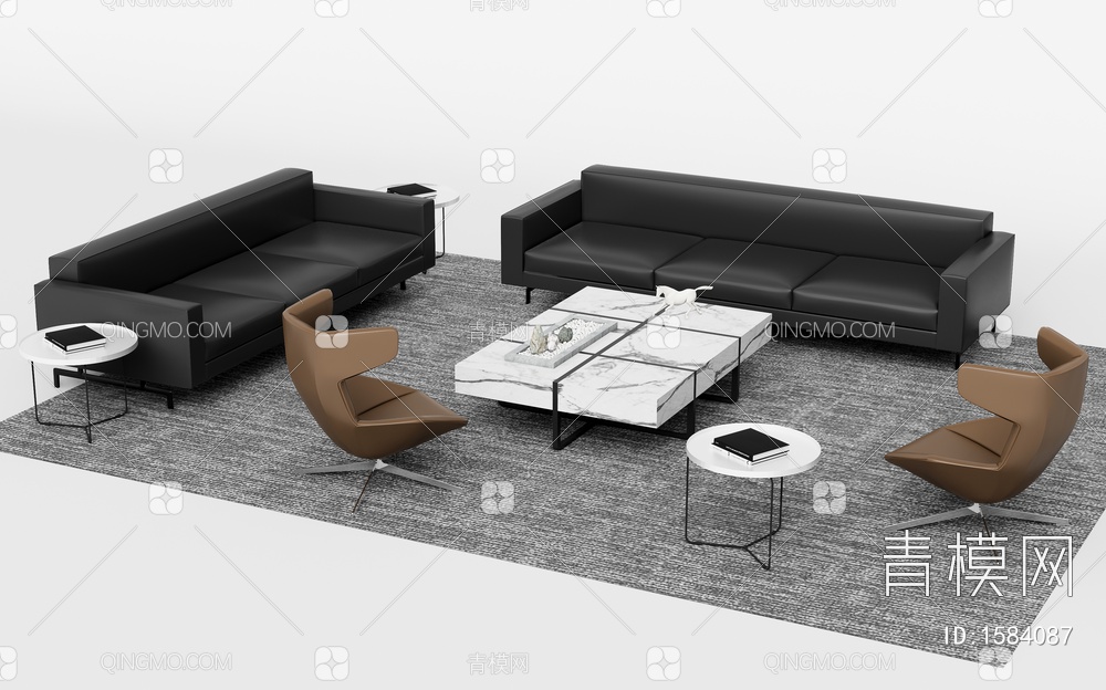 办公沙发茶几组合 皮革沙发3D模型下载【ID:1584087】